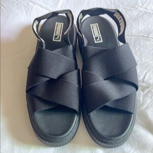 Puma Black Women's Round Open Toe Platform Flat Sandals